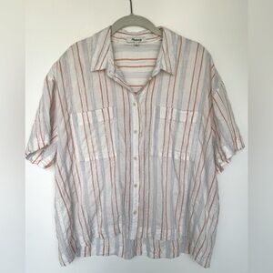 Madewell Women’s Beachside Seersucker Delmar Stripe Blouse- Size Large